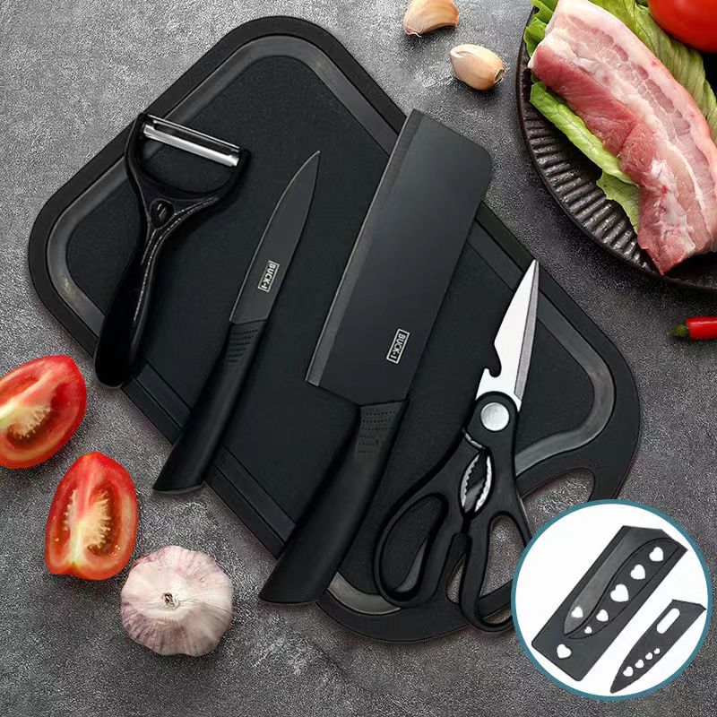 Stainless Steel Kitchen Knife Set, Fruit Knife, Food Supplement, Household Kitchen Knife and Cutting Board, Two-In-One Complete Set of Knives