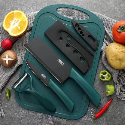 Stainless Steel Kitchen Knife Set, Fruit Knife, Food Supplement, Household Kitchen Knife and Cutting Board, Two-In-One Complete Set of Knives