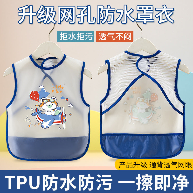 Breathable Mesh Baby's Overalls Children's Dining Bibs Waterproof and Dirty-proof Summer Thin Sleeveless Walls for Men and Women Infants