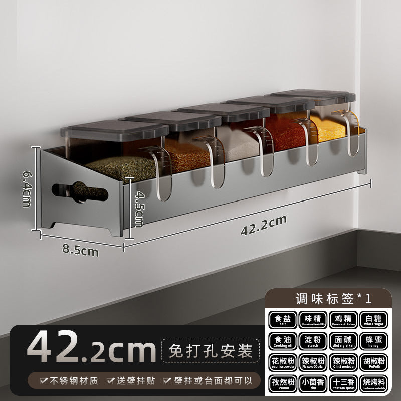 No-Punch Stainless Steel Kitchen Spice Rack Combination Set Spice Bottle Storage Kitchen Storage Box Jar