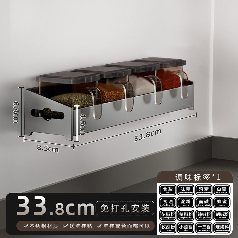 No-Punch Stainless Steel Kitchen Spice Rack Combination Set Spice Bottle Storage Kitchen Storage Box Jar