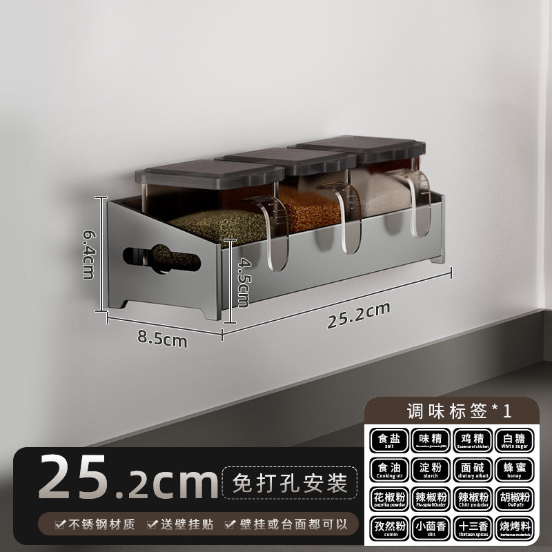 No-Punch Stainless Steel Kitchen Spice Rack Combination Set Spice Bottle Storage Kitchen Storage Box Jar