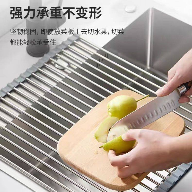 Stainless Steel Sink Drain Rack, Foldable Dish and Chopstick Holder, Kitchen Drain Basket, Dishwashing Sink Cup Rack