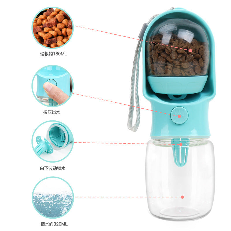 Pet Water Cup Two-In-One Portable Drinking Water Bottle Dog Accompanying Drinking Cup Dog Walking Feeding Water Bottle with Food Storage Tank