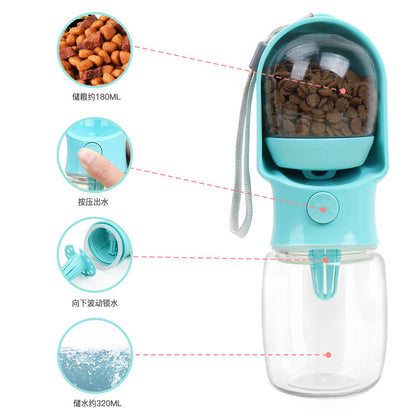 Pet Water Cup Two-In-One Portable Drinking Water Bottle Dog Accompanying Drinking Cup Dog Walking Feeding Water Bottle with Food Storage Tank