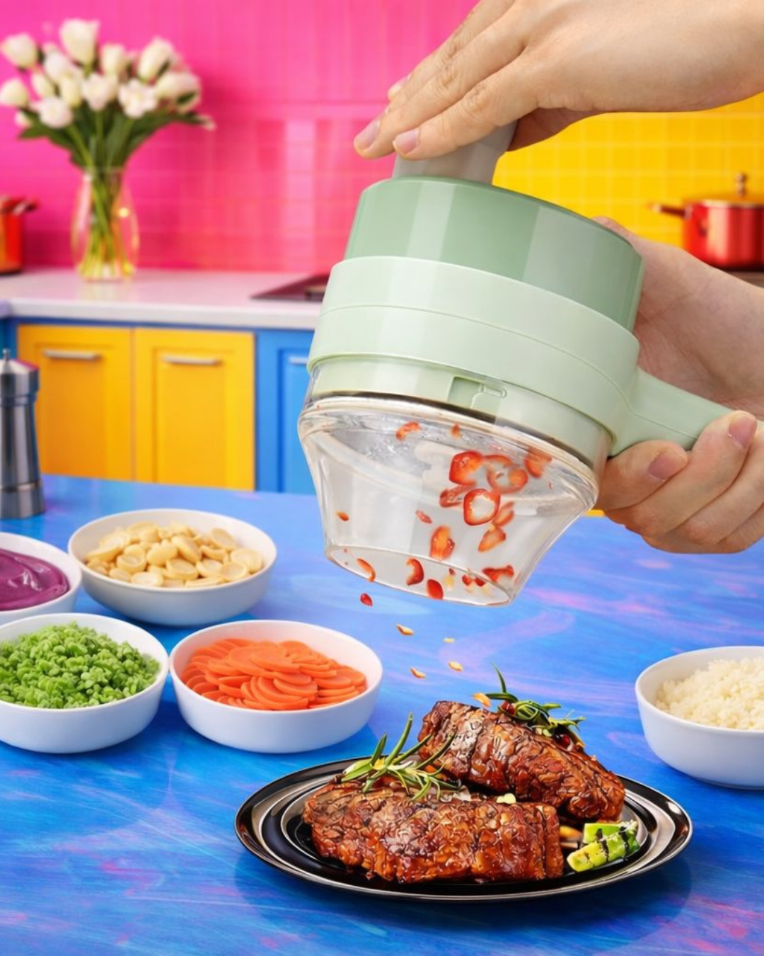 SliceEase™ 4-in-1 Portable Electric Vegetable Cutter Set