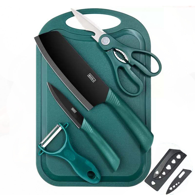 Stainless Steel Kitchen Knife Set, Fruit Knife, Food Supplement, Household Kitchen Knife and Cutting Board, Two-In-One Complete Set of Knives