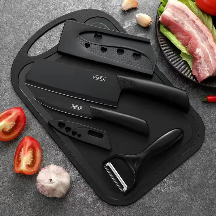 Stainless Steel Kitchen Knife Set, Fruit Knife, Food Supplement, Household Kitchen Knife and Cutting Board, Two-In-One Complete Set of Knives