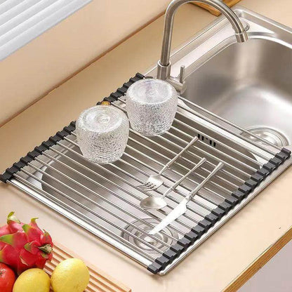 Stainless Steel Sink Drain Rack, Foldable Dish and Chopstick Holder, Kitchen Drain Basket, Dishwashing Sink Cup Rack