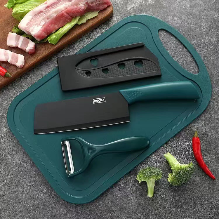 Stainless Steel Kitchen Knife Set, Fruit Knife, Food Supplement, Household Kitchen Knife and Cutting Board, Two-In-One Complete Set of Knives