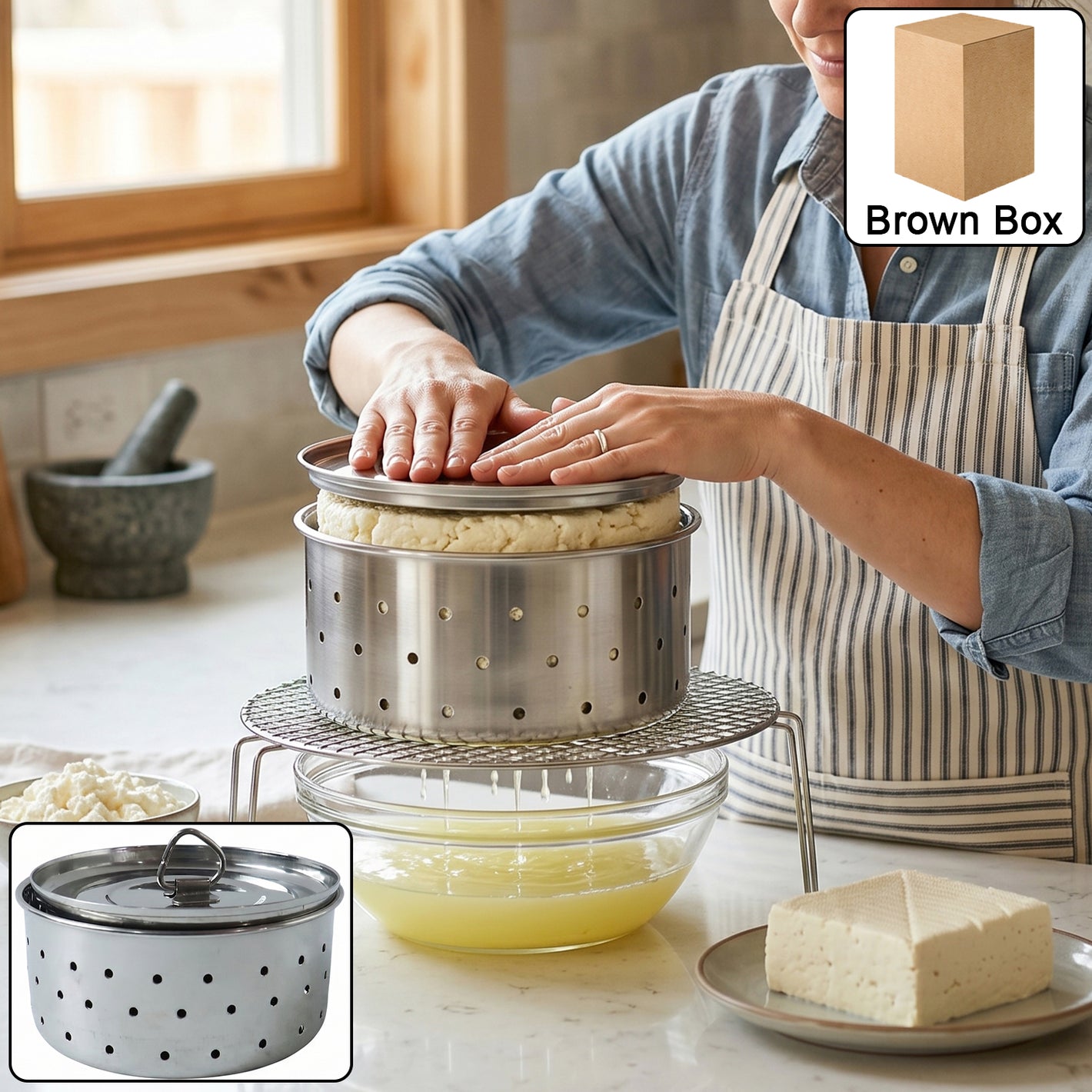 Stainless Steel Paneer Maker Mould With Lid For Cheese And Tofu Press (1 Pc)